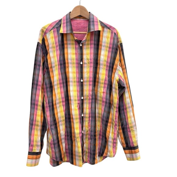 Bugatchi Uomo Men's Embroidered Flip Cuff Colorful Plaid Button Up Shirt XL - Picture 1 of 15